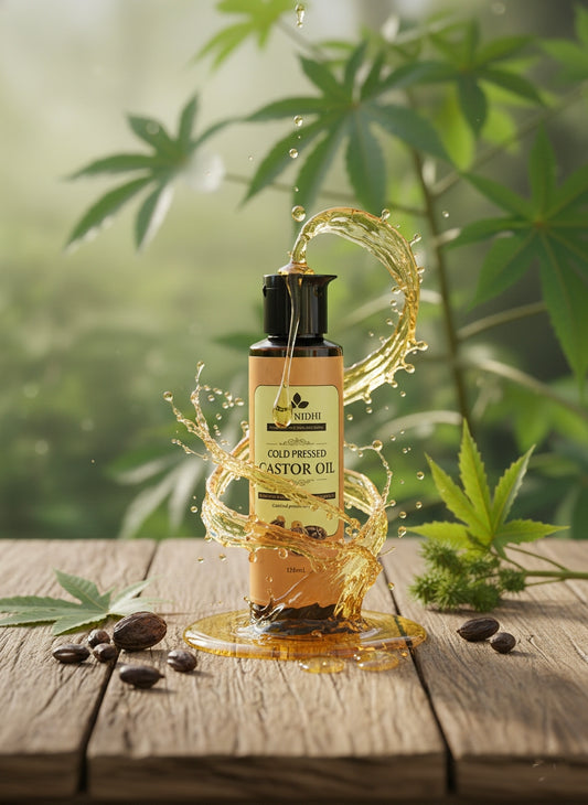 Nau Nidhi: Nature's Pure Blessing, Bottled in Cold Pressed Castor Oil A Promise of 100% Purity for Your Skin and Hair.